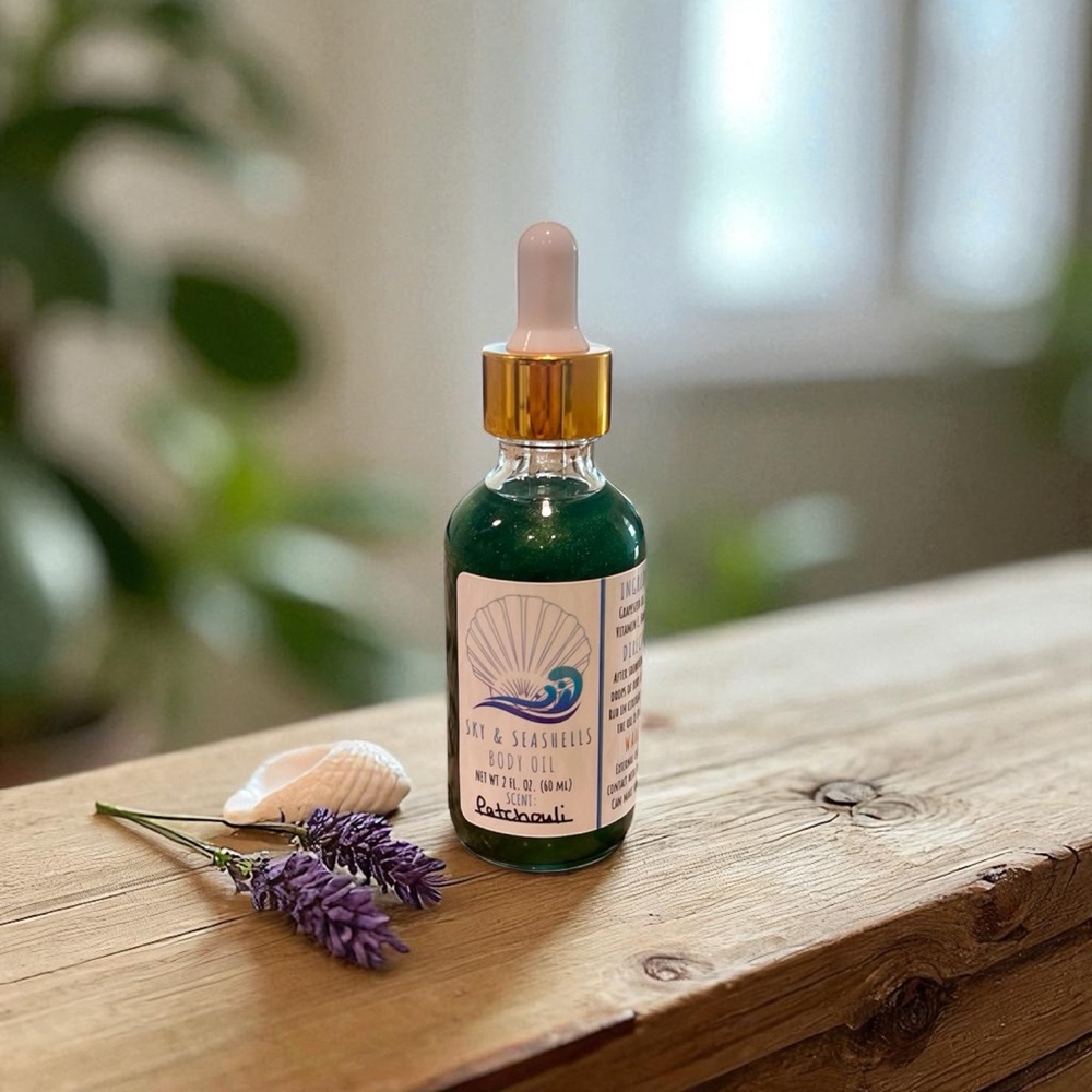 Hand Crafted “Patchouli” Scented Body Oil by Sky & Seashells Skincare